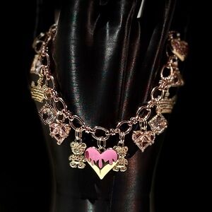 Gold and Pink Heart Charm Bracelet